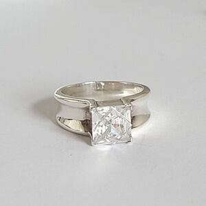 Vintage Sterling Silver Square Radiant CZ Crystal Ring 8